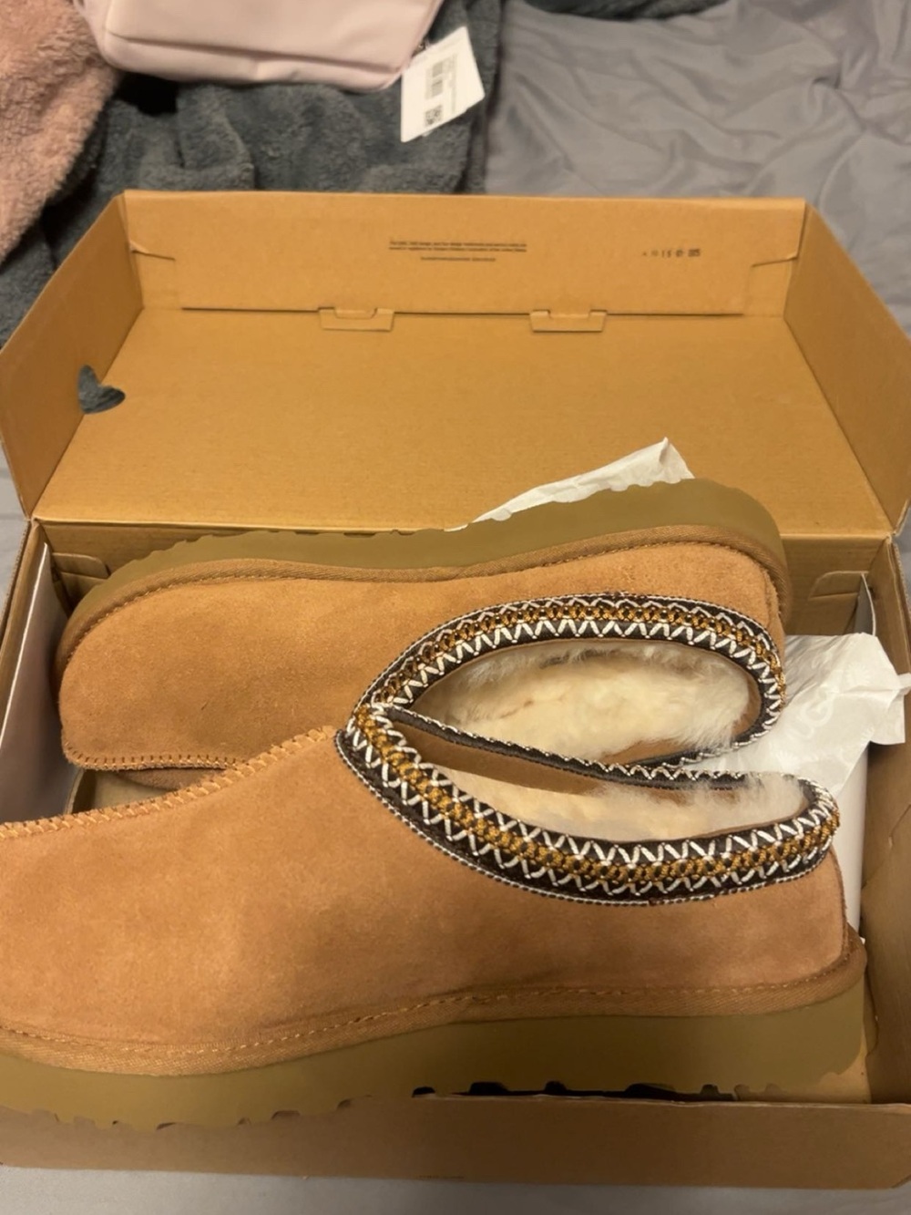 UGG Chestnut Suede Shearling-Lined Slip-On Slippers